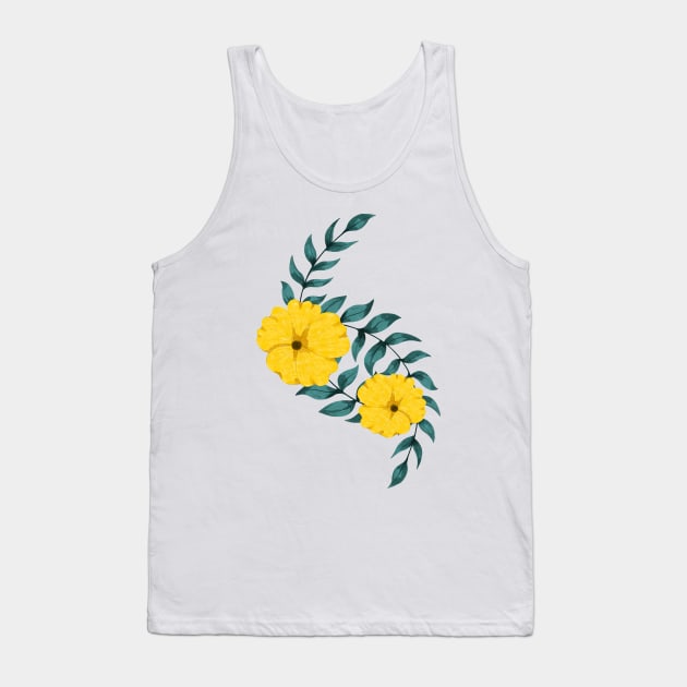 Yellow Hibiscus without Petals - Floral Foliage Flower Watercolor Botanist Greenery Plants Tank Top by Millusti
